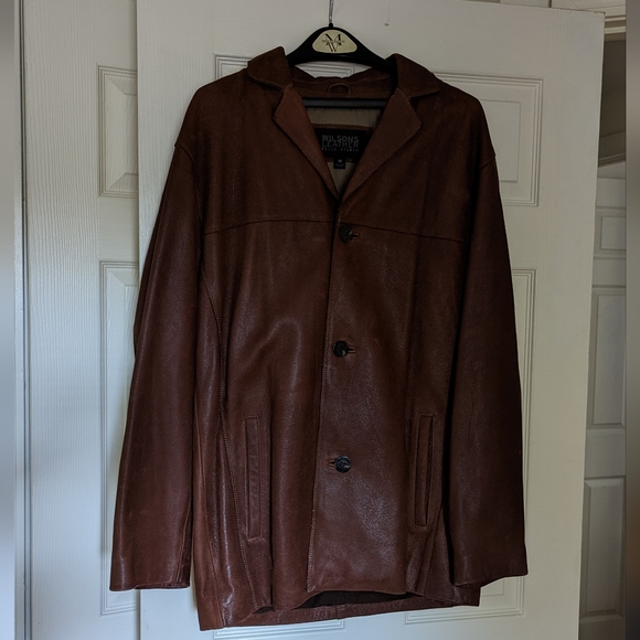 Mens 3/4 Length Brown Leather Trench Coat - Medium - Picture 1 of 4
